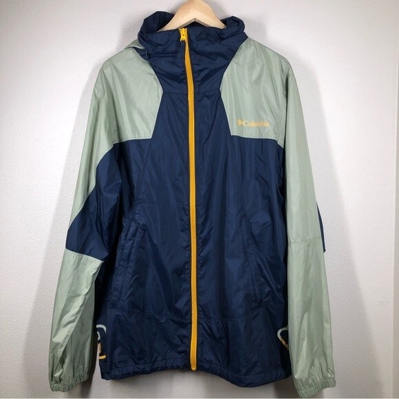 Columbia Point Park Men’s Hooded Light Weight Windbreaker Jacket Blue Green M - Picture 1 of 8